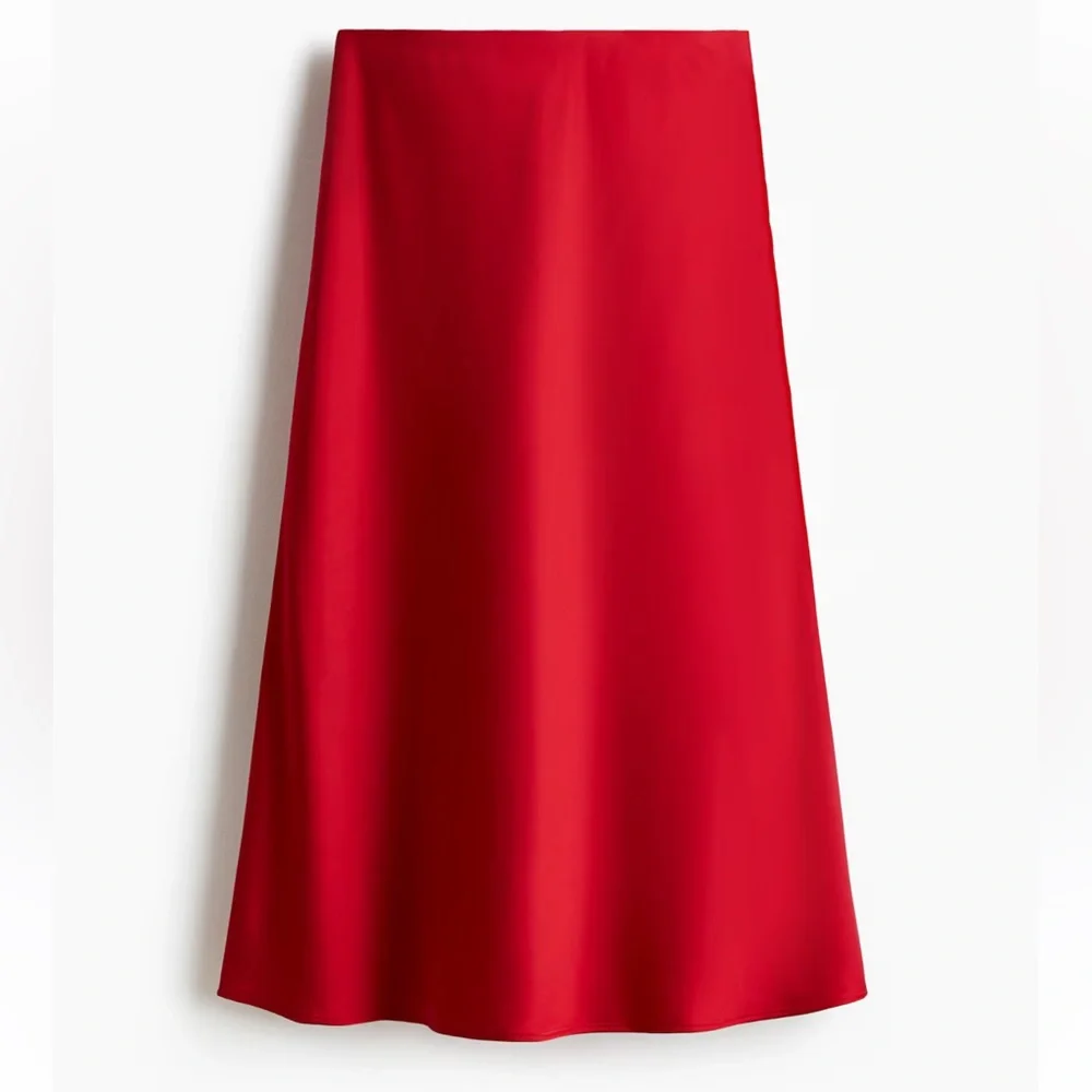 NWT H&M Elegant Red Satin Midi Skirt, XXL
